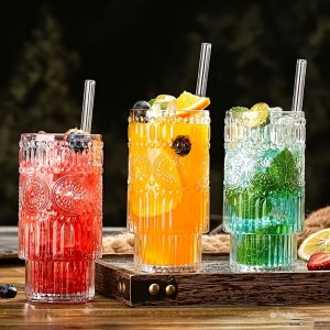 14 oz Vintage Sunflower Carved Glass Cup