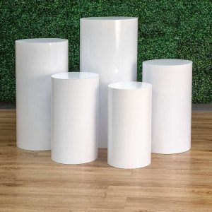 Cylinder Pedestal Display Stands – Set of 5 (White or Gold)