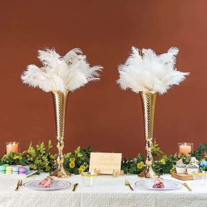 Gold Vase Centerpiece – Feathers, Pampas, or Fresh Roses