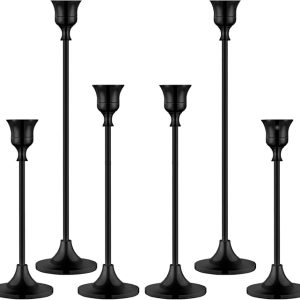 Black Candlestick Holder Set with Flameless Taper Candles