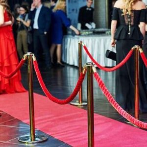 Red Carpet with 4 Stanchion Poles Event Entrance Set