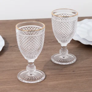 Clear Vintage Embossed Goblets with Gold Rim – For Water & Wine (8oz)