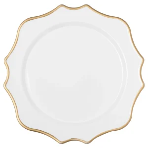 Lotus Scalloped White Acrylic Charger Plate with Gold Trim – 13”