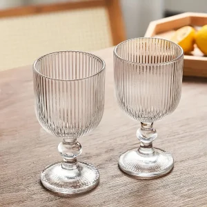 Classic Vertical Stripe Pattern Stemmed Water Glasses – 7.1 oz
