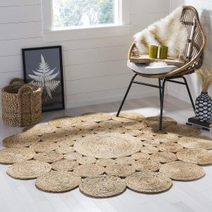 Handmade 4ft Round Boho Jute Rug – Natural Farmhouse Charm
