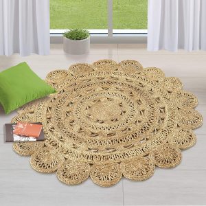 Handwoven 4ft Round Jute Rug – Natural Boho Style
