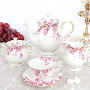 Pink Rose Porcelain Tea Set – 21 Pieces