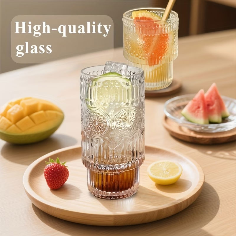 14 oz Vintage Sunflower Carved Glass Cup - Image 6