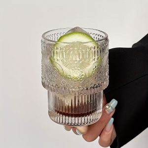 Vintage Sunflower Carved Glass Cup - 7 oz