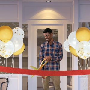 20-inch giant gold ribbon cutting ceremony scissors with stainless steel blades for grand openings and ceremonial events.