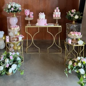Elegant Dessert Display with Floral Accents
